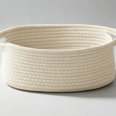 Small White Rope Bin with Ribbon Bag