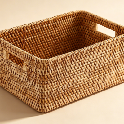 Natural Rattan Handwoven Basket with Handles
