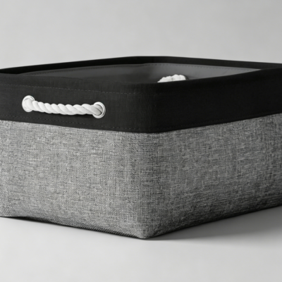 Grey and Black Fabric Storage Cube Bin