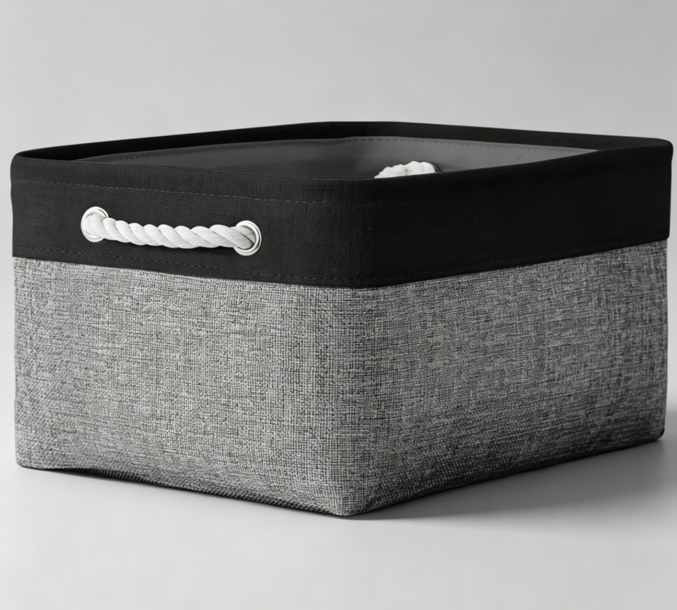 Grey and Black Fabric Storage Cube Bin