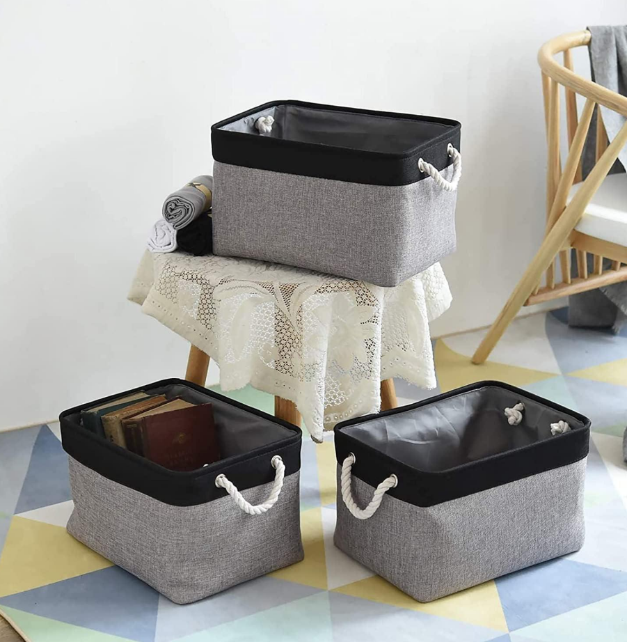 Grey and Black Fabric Storage Cube Bin