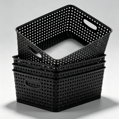 Pack of 4 Black Plastic Storage Baskets