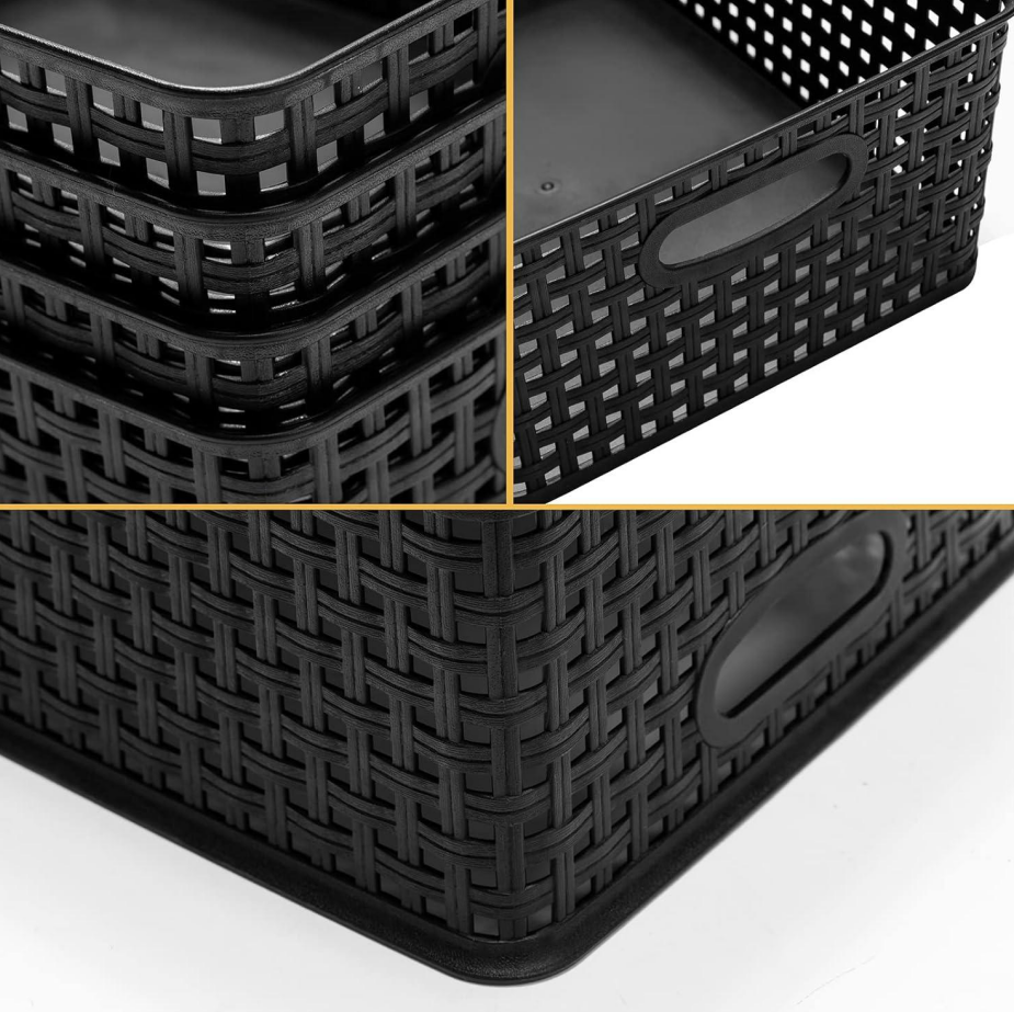 Pack of 4 Black Plastic Storage Baskets