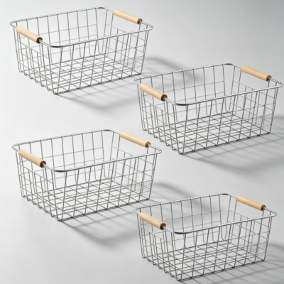 Set of 4 White Wire Pantry Baskets