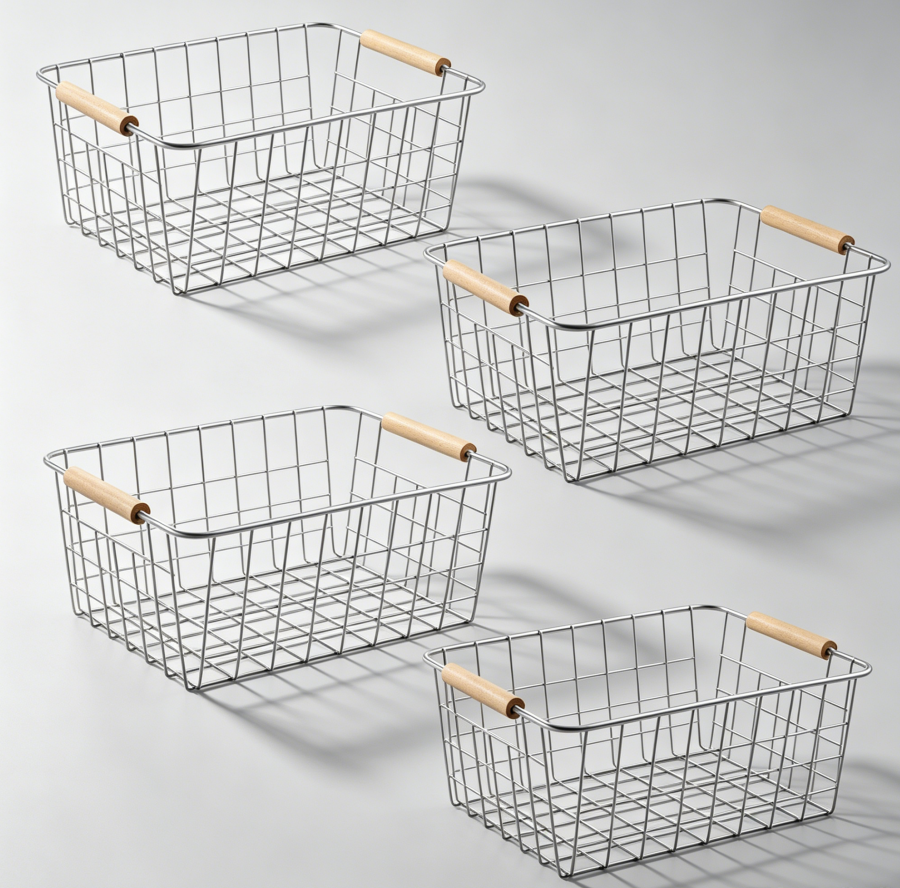 Set of 4 White Wire Pantry Baskets