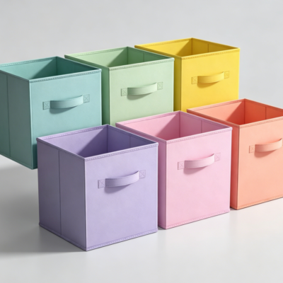 Set of 6 Multi-Coloured Foldable Fabric Cubes