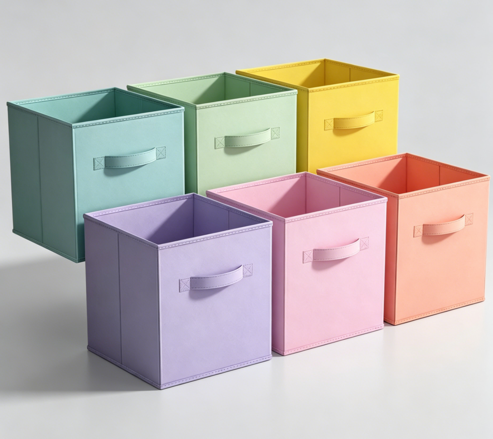 Set of 6 Multi-Coloured Foldable Fabric Cubes