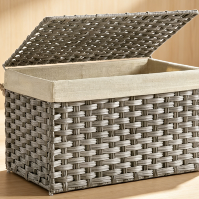 Grey 65L Basket with Lid and Liner