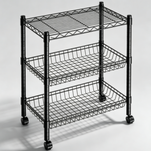 Black 3 Tier Wire Rolling Storage Cart