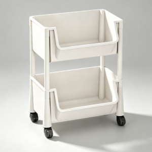 2 Tier White Utility Rolling Cart with Wheels