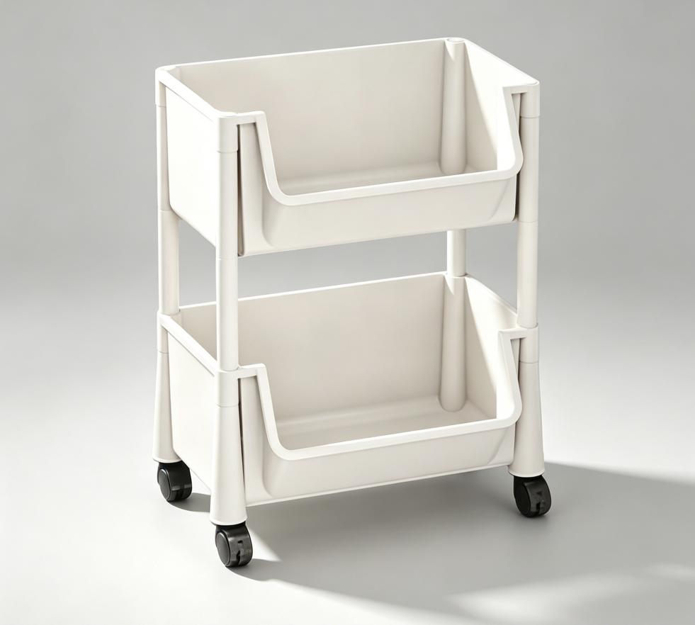 2 Tier White Utility Rolling Cart with Wheels