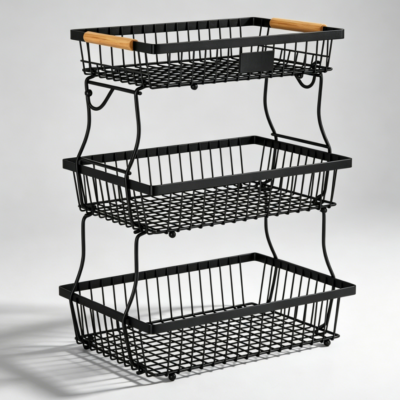 Black 3 Tier Fruit Basket with Banana Hangers