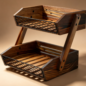 2 Tier Wooden Fruit and Bread Basket Stand