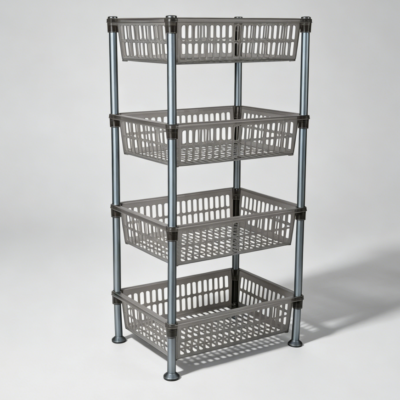 Smoke Grey 4 Tier Slim Basket Shelf Rack