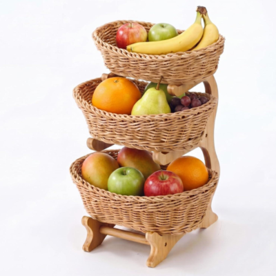 Imitation Rattan 3 Tier Fruit Basket Stand
