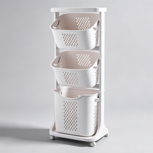 3 Layer Bathroom Laundry Basket with Wheels