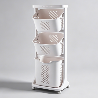 3 Layer Bathroom Laundry Basket with Wheels