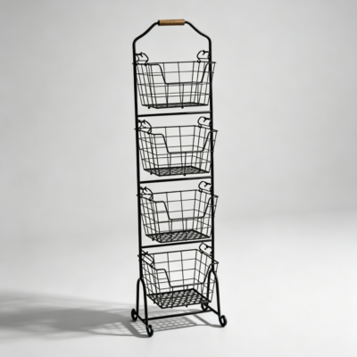 Antique Black 4 Tier Market Basket with Handle