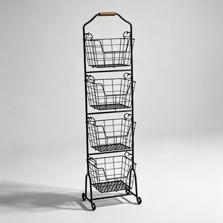 Antique Black 4 Tier Market Basket with Handle