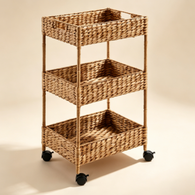 Chestnut 3 Tier Water Hyacinth Rolling Caddy