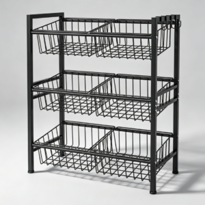 Black 3 Tier Metal Basket with 6 Baskets