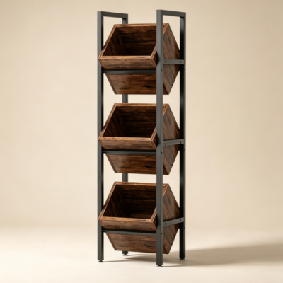 Wooden 3 Tier Floor Standing Basket Stand