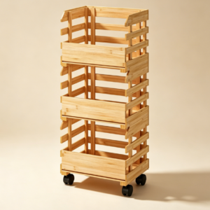 Bamboo 3 Tier Fruit Basket Cart with Wheels
