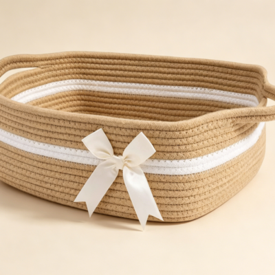 Small Brown Woven Rope Rectangle Basket
