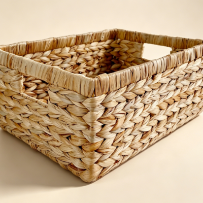 Large Water Hyacinth Wicker Basket with Handles