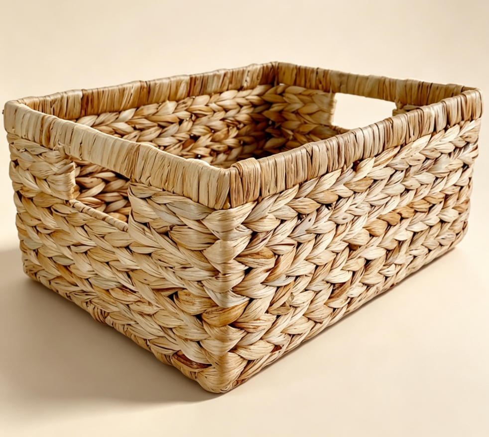 Large Water Hyacinth Wicker Basket with Handles