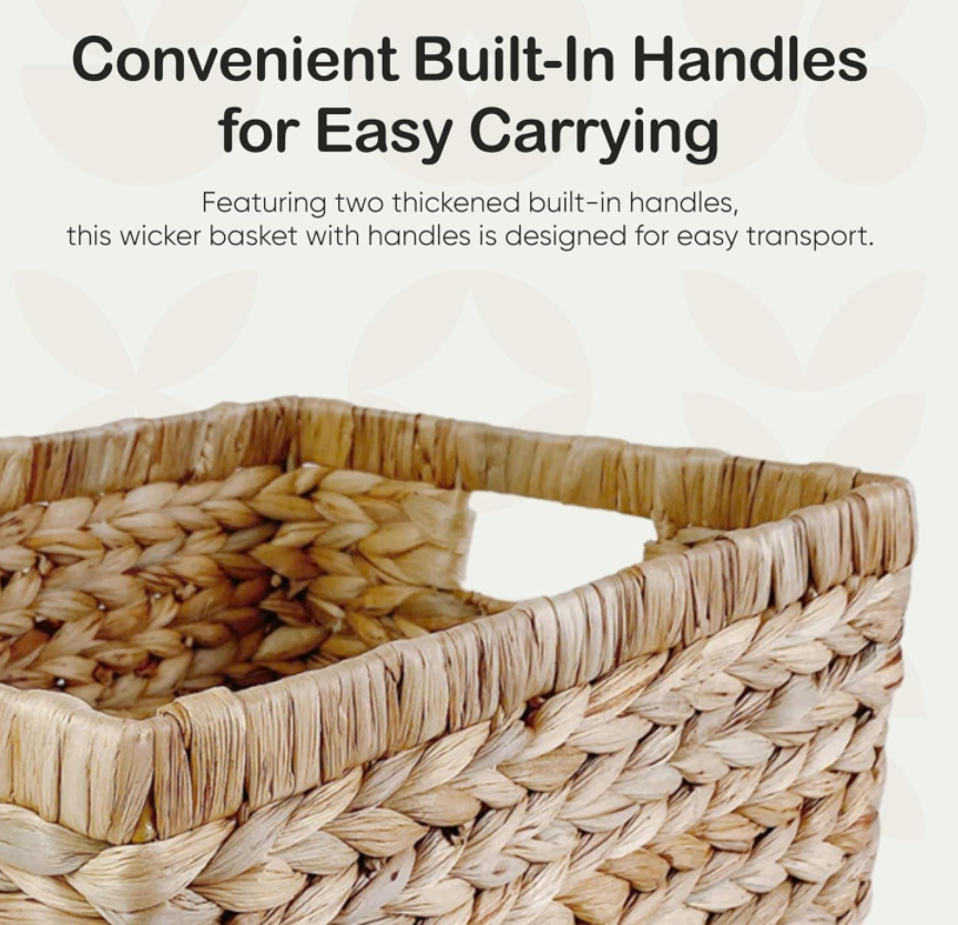 Large Water Hyacinth Wicker Basket with Handles