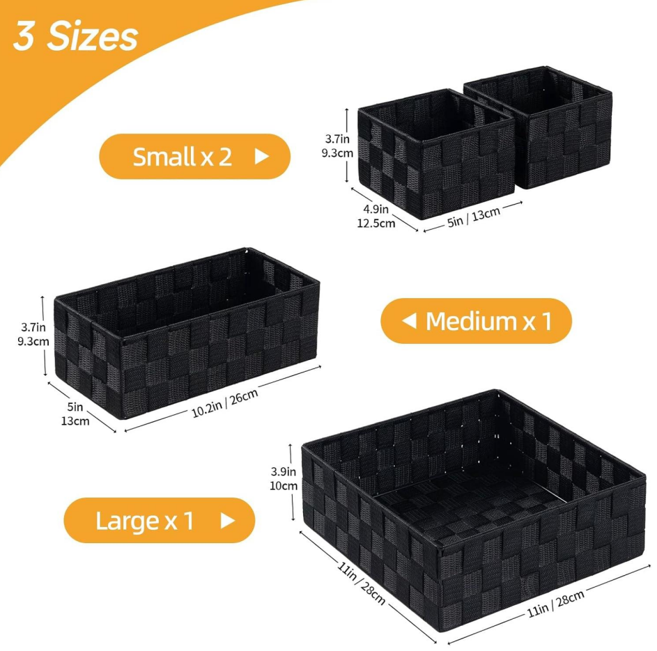 Set of 4 Small Black Cube Bins